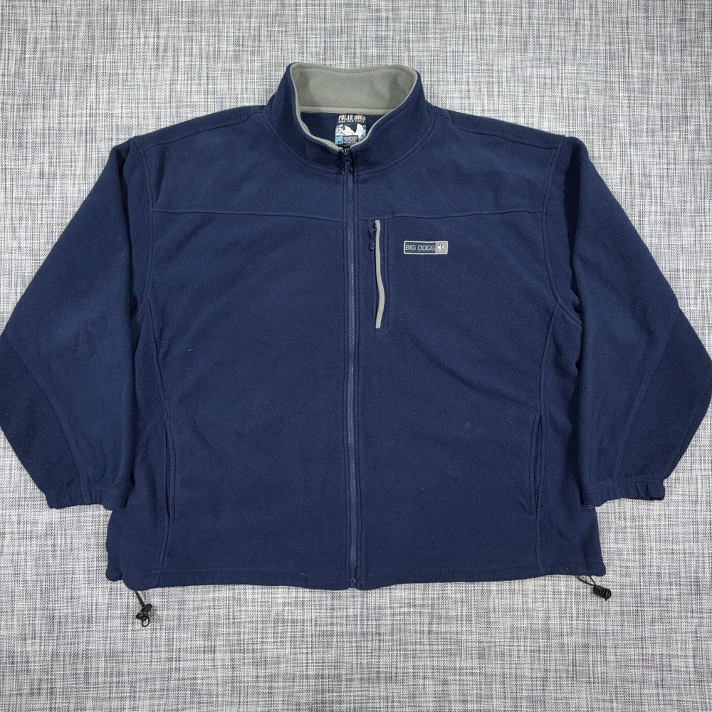 Big Dogs Mens Fleece Jacket Navy Blue Polar Dogs Full Zip Mock Neck Pockets 3X